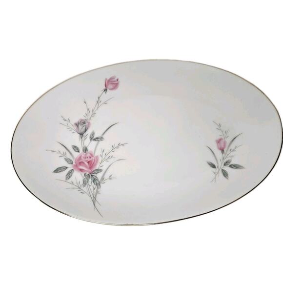 Vintage Golden Rose Fine China Tray Japan Made 10" Oval Plate Floral Gold Trim - Picture 6 of 10